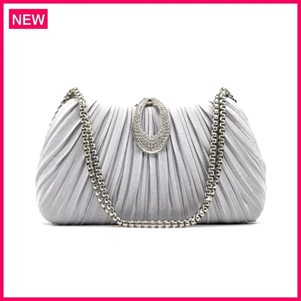 Satin Evening Clutch with Detachable Chain, Formal Wedding Party Bag